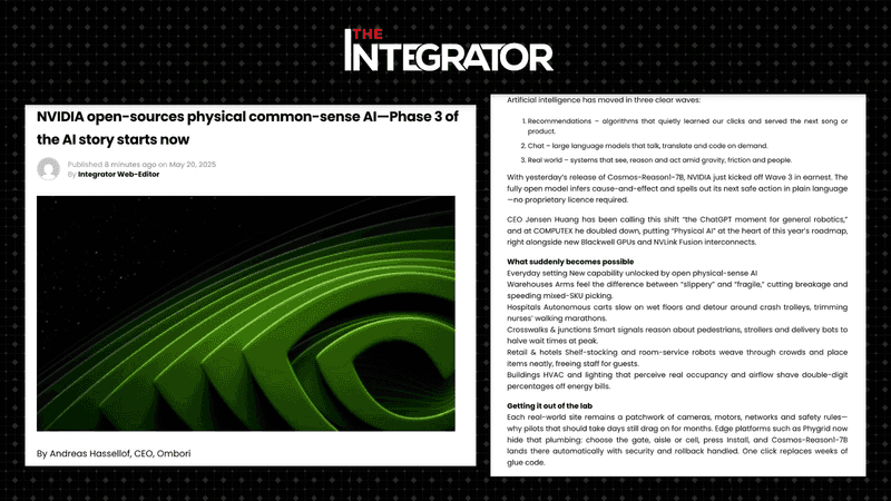 NVIDIA open-sources physical common-sense AI—Phase 3 of the AI story starts now